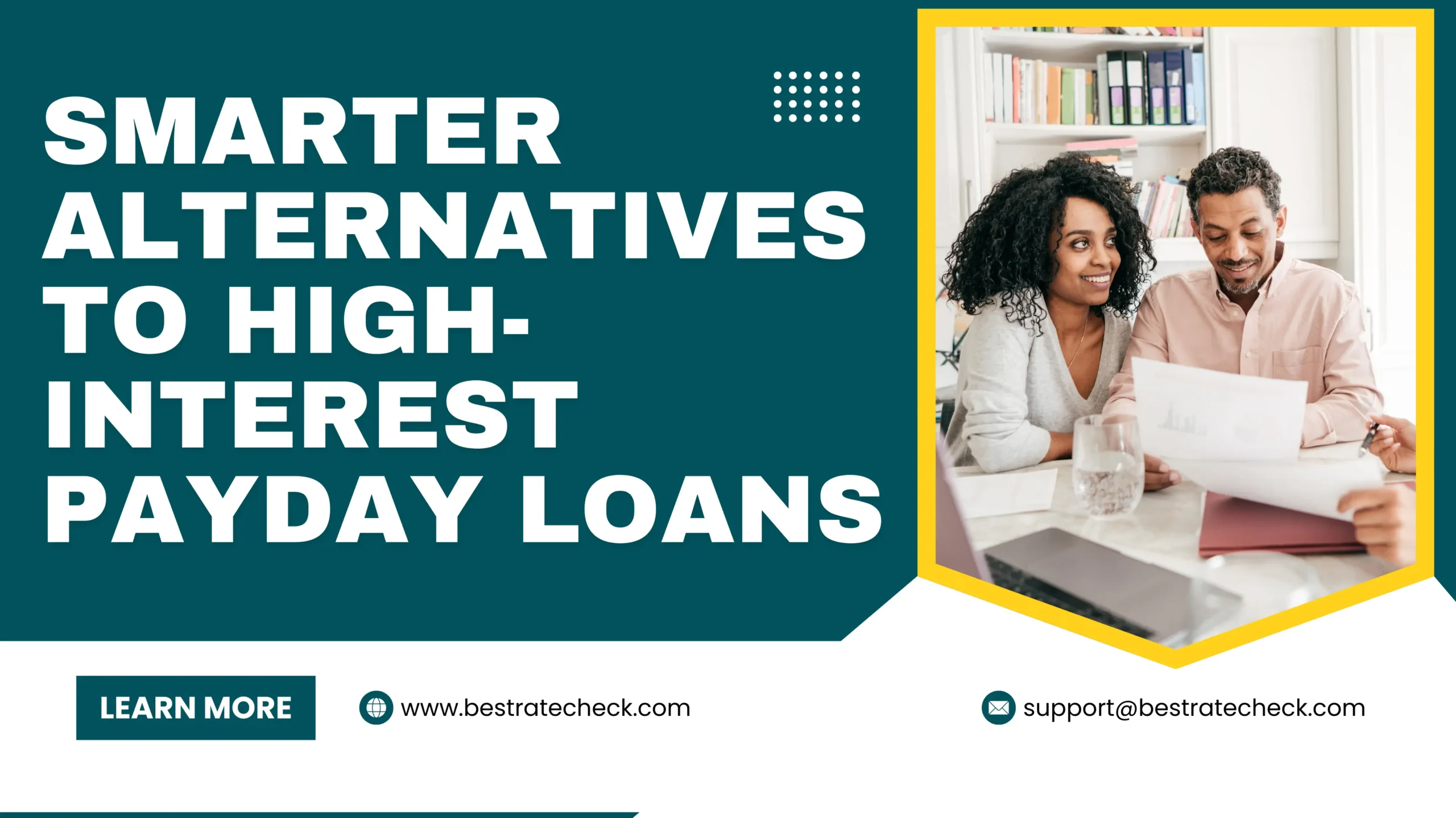 A stressed borrower comparing payday loans to low-interest alternatives on a laptop