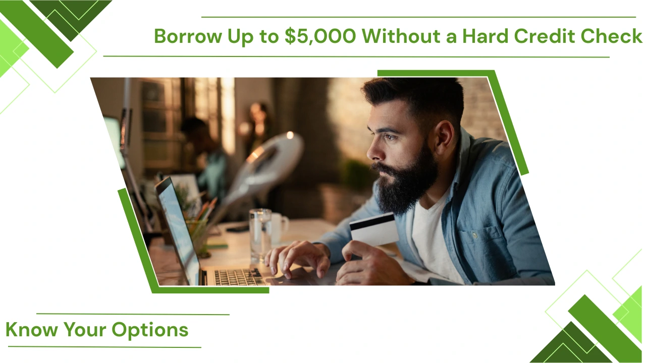 Young man checking loan options on laptop for no hard credit check borrowing